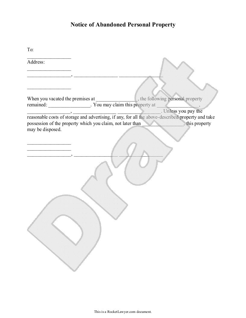 Sample Notice of Abandoned Personal Property Template