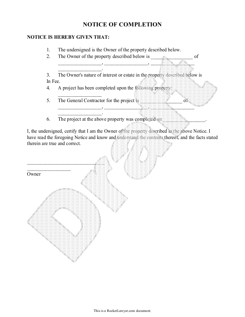 Sample Notice of Completion Template
