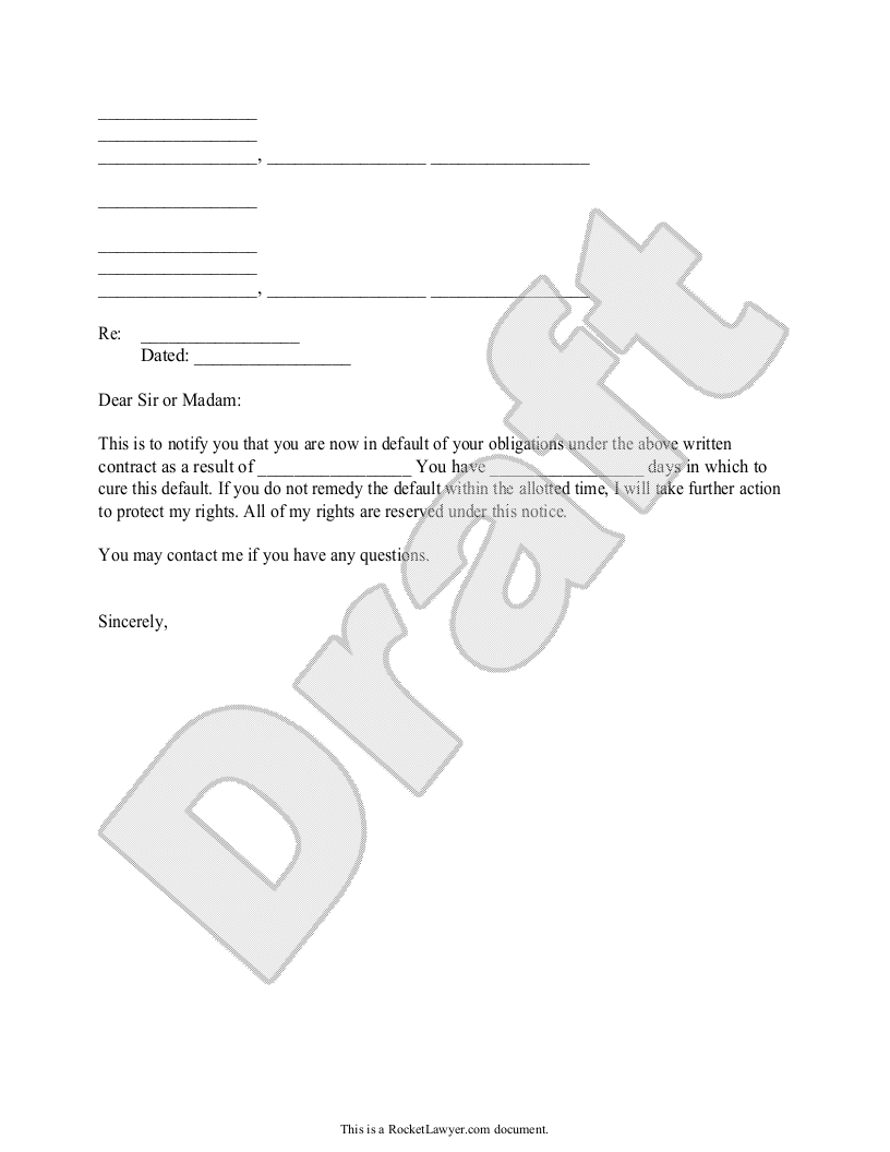 Sample Notice of Contract Default Template