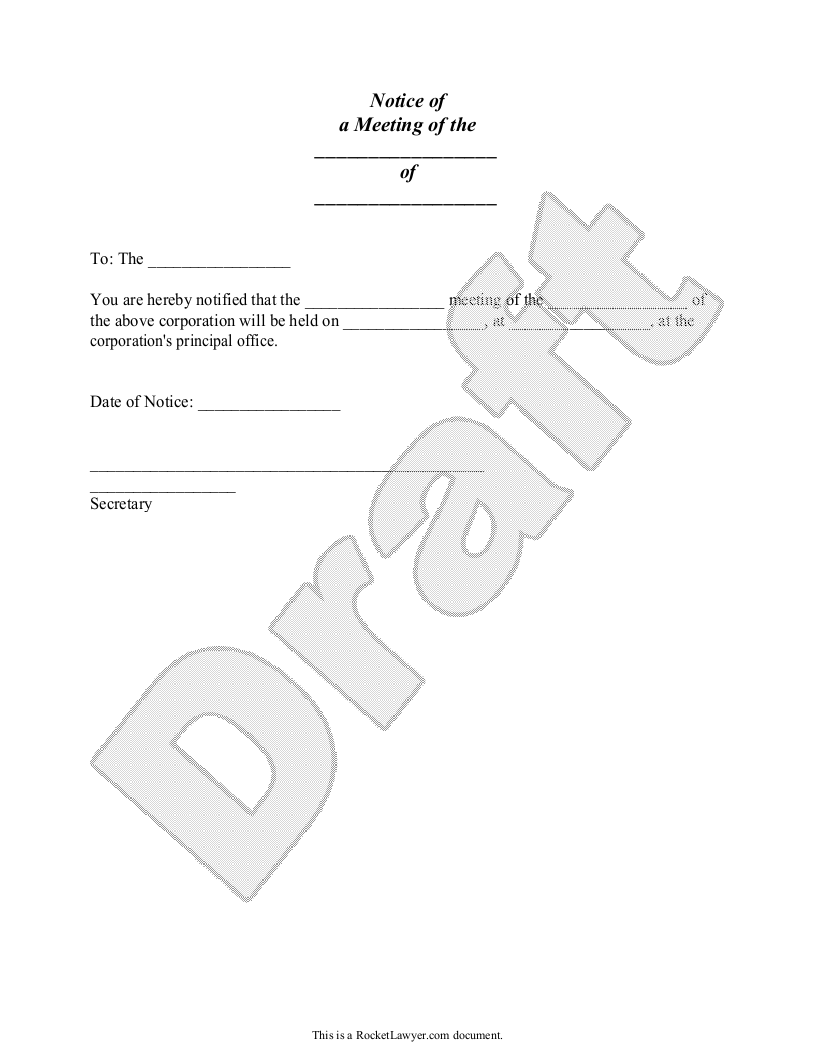 Free Notice of Meeting  Free to Print, Save & Download Throughout Meeting Notice Template