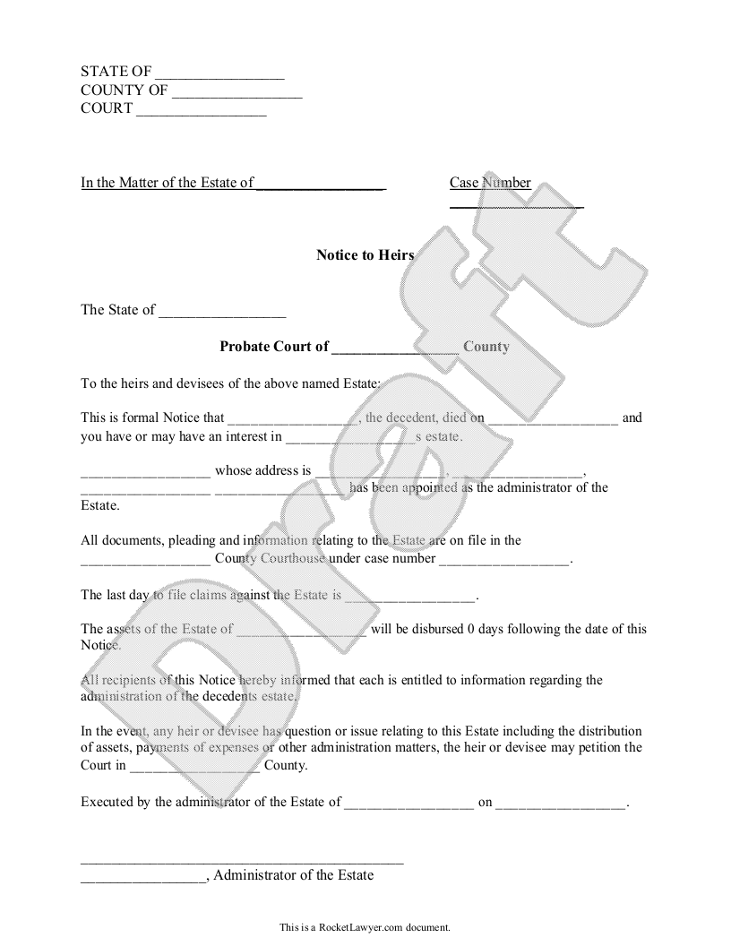 Free Notice to Heirs  Free to Print, Save & Download Inside Estate Distribution Letter Template