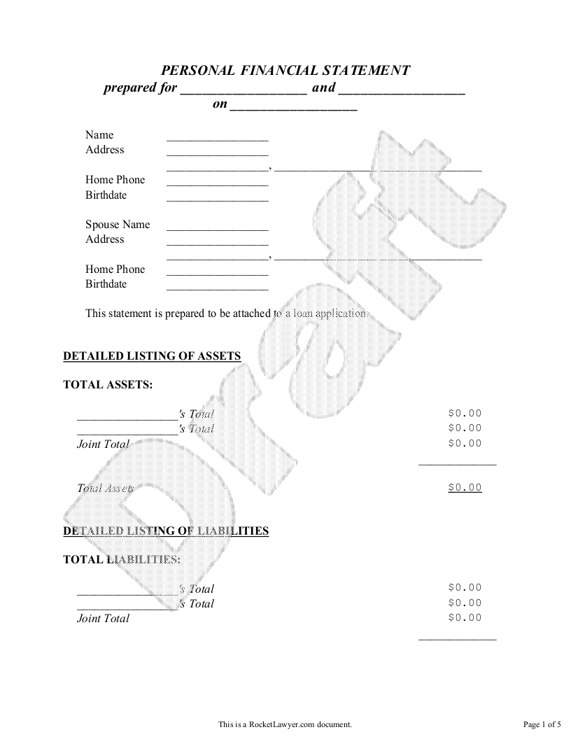 Sample Personal Financial Statement - Married Template