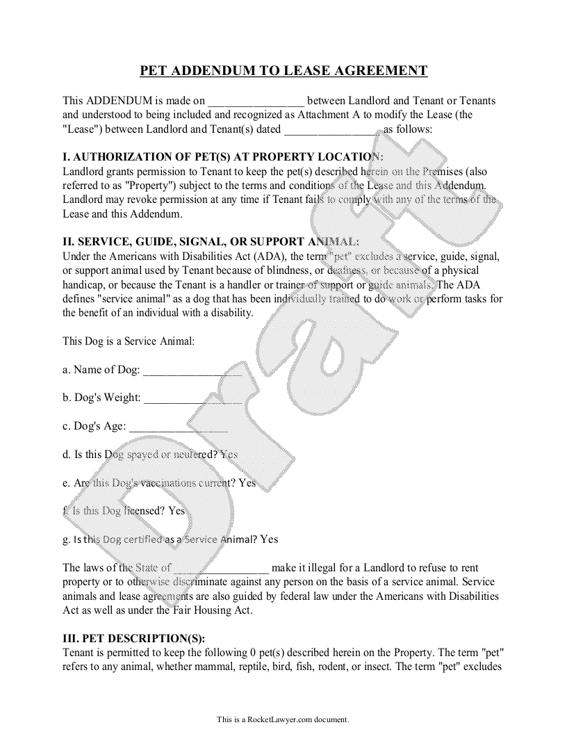 Free Pet Addendum  Free to Print, Save & Download For pet addendum to lease agreement template
