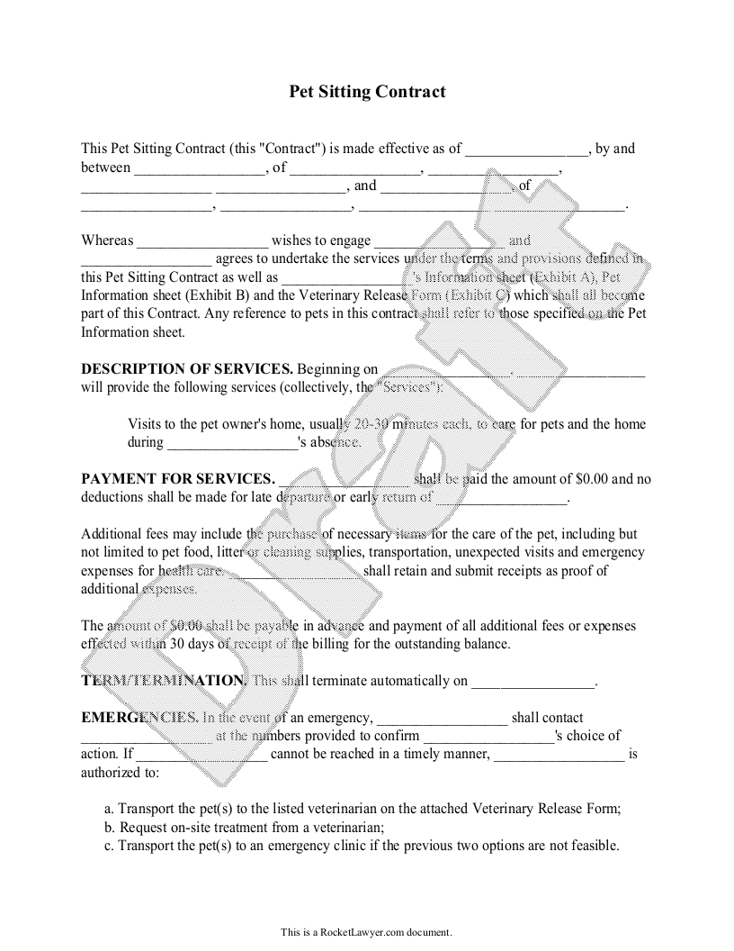 Free Pet Sitting Contract Make Download Rocket Lawyer