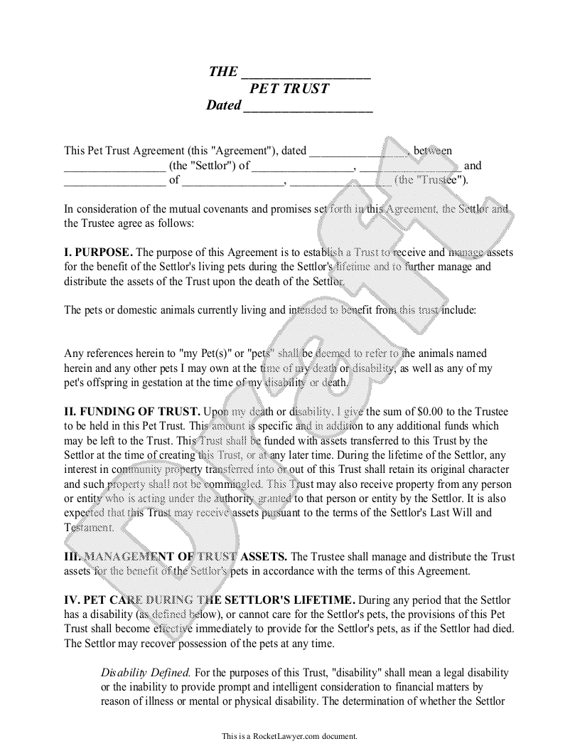 Free Pet Trust Template & FAQs Rocket Lawyer