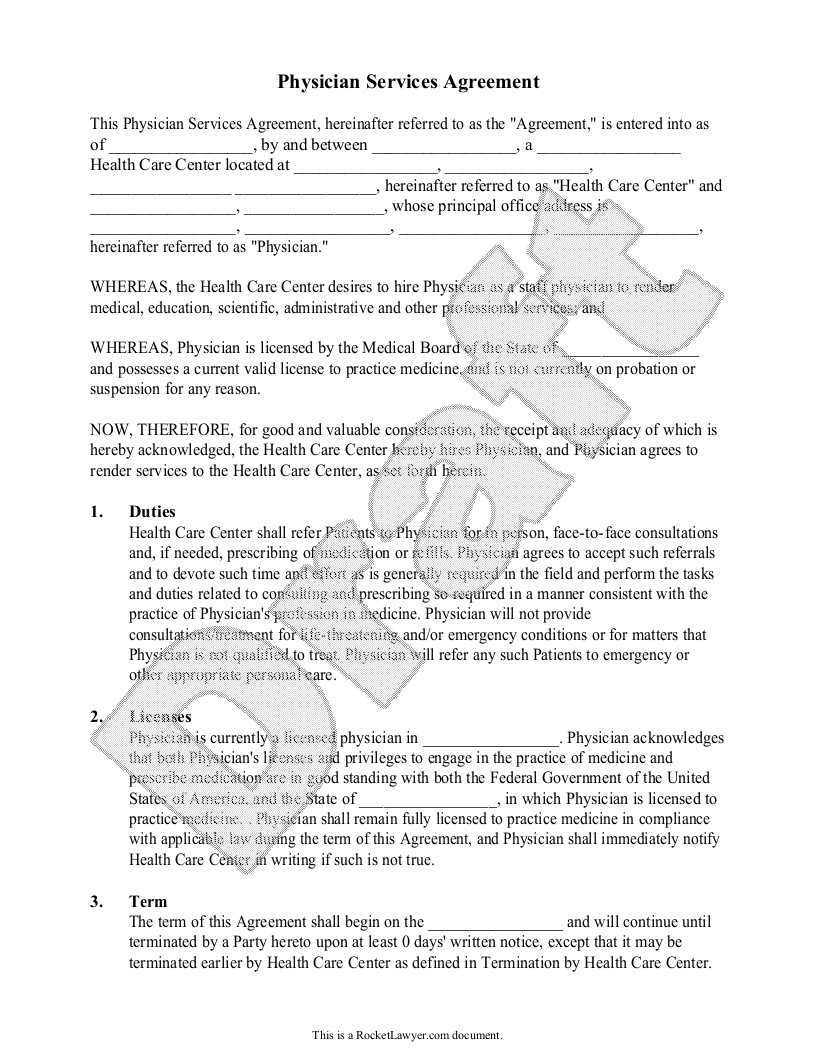 Free Physician Services Agreement  Free to Print, Save & Download Within directors service agreement template