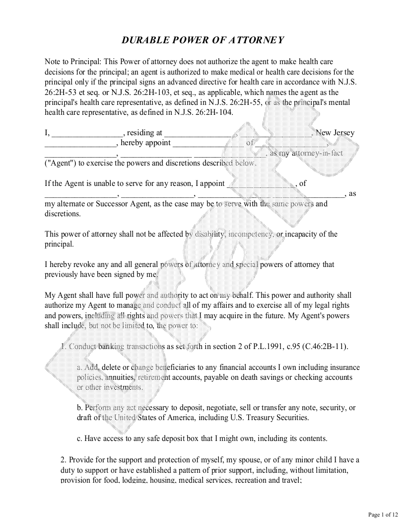 Sample New Jersey Power of Attorney Template