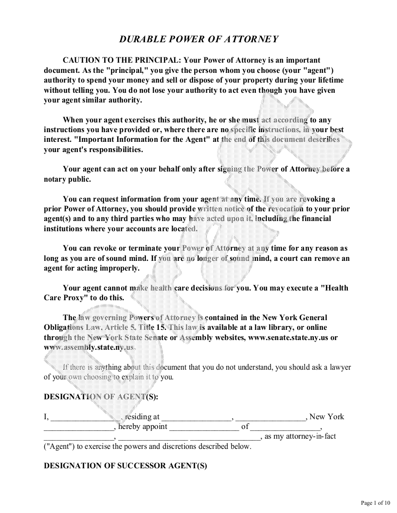 Sample New York Power of Attorney Template