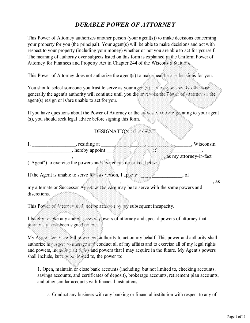 Sample Wisconsin Power of Attorney Template