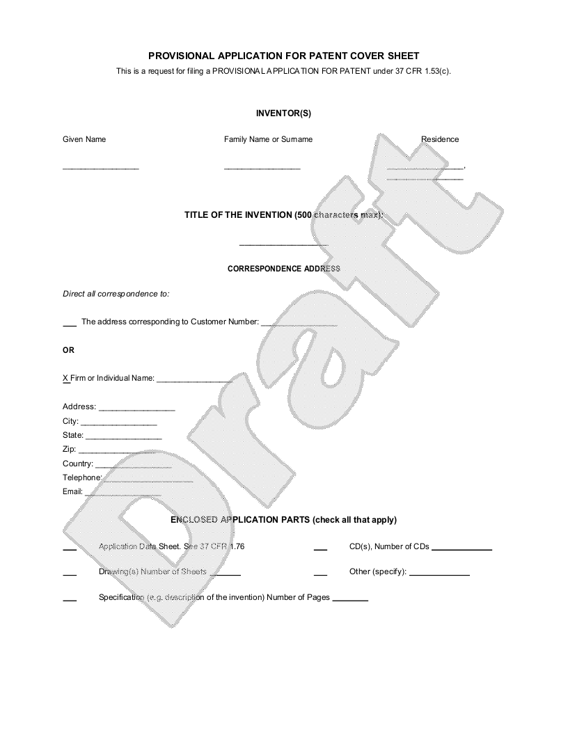Free Provisional Patent Application  Free to Print, Save & Download