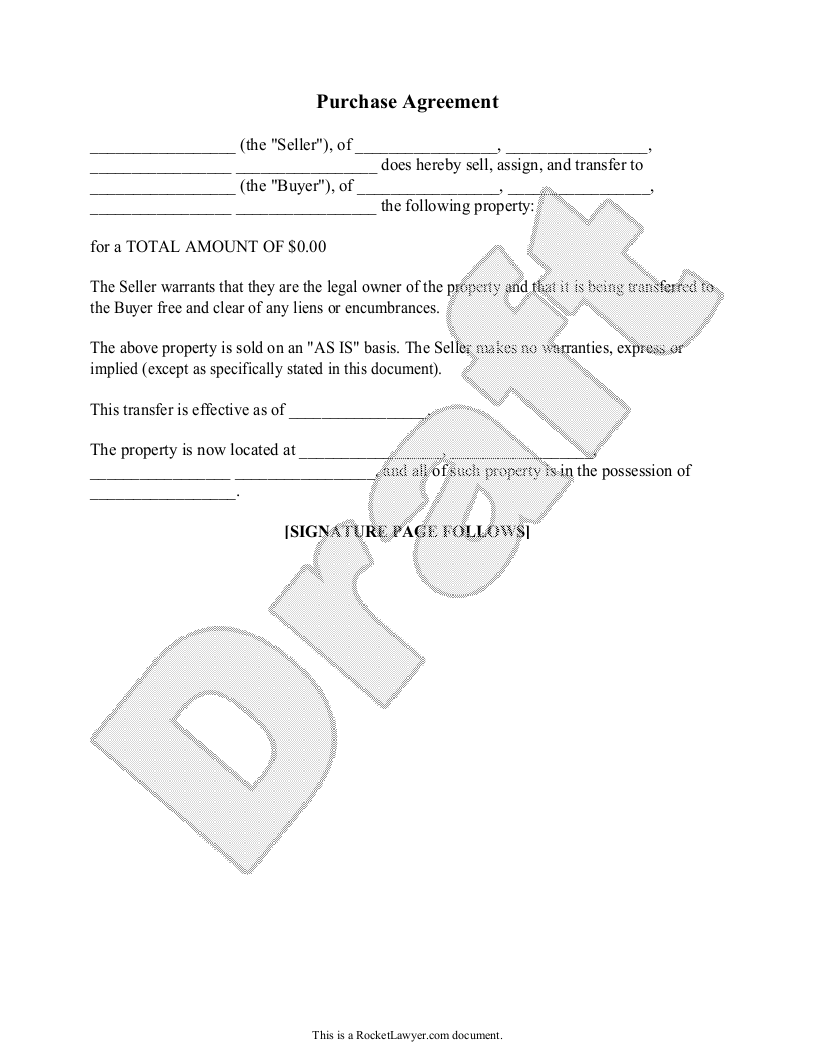Free Purchase Agreement  Free to Print, Save & Download Regarding Sale Of Business Contract Template Free
