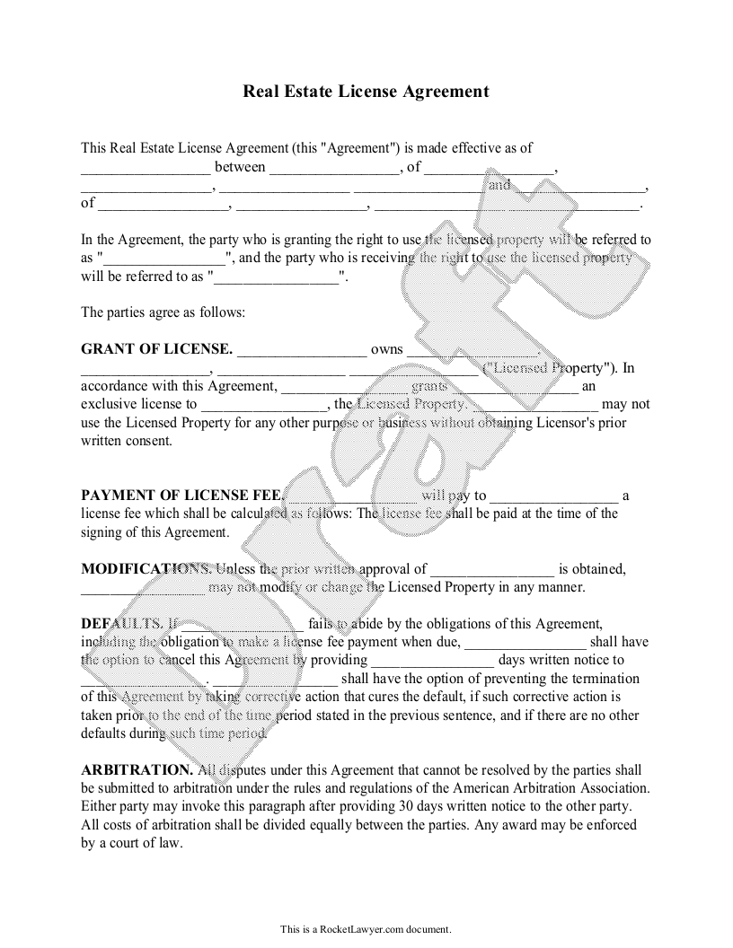 Sample Real Estate License Agreement Template