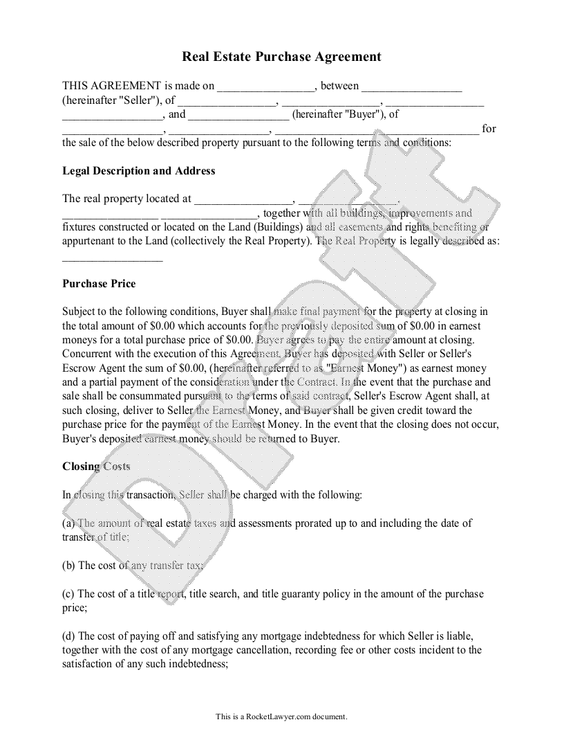 Free Real Estate Purchase Agreement Free To Print Save Download