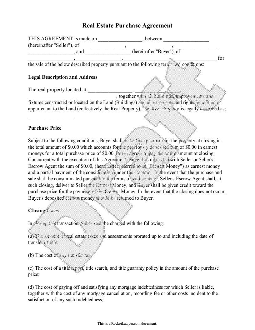 Free Real Estate Purchase Agreement  Free to Print, Save & Download