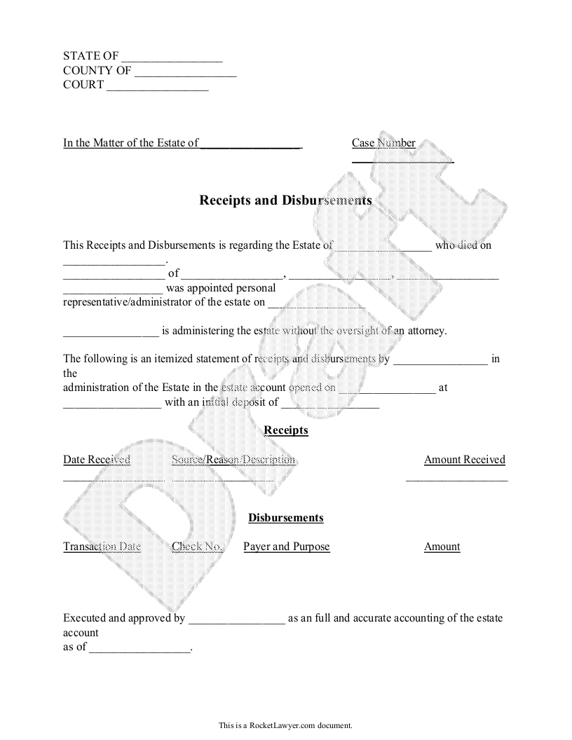 free receipts disbursements template rocket lawyer
