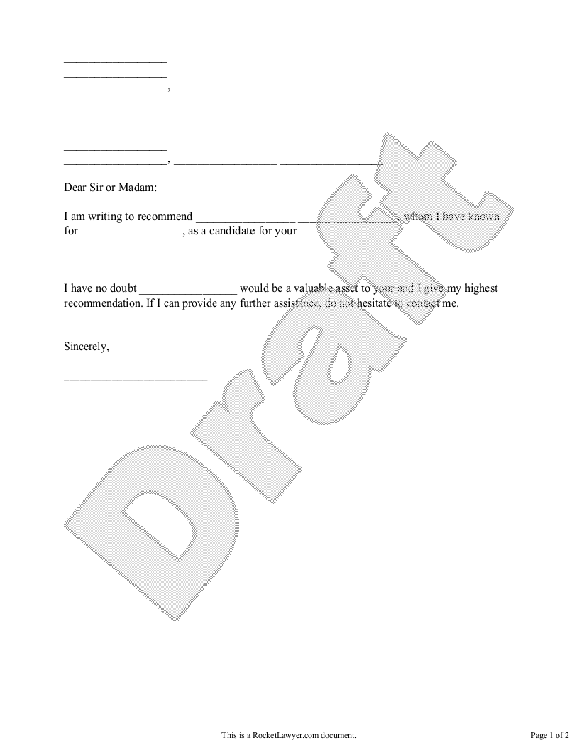 Sample Letter of Recommendation Template