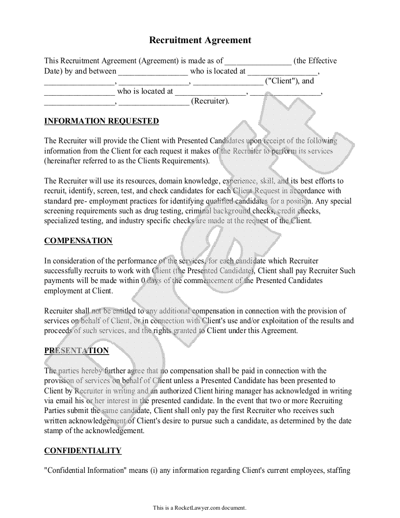 Free Recruitment Agreement  Free to Print, Save & Download For heads of terms agreement template