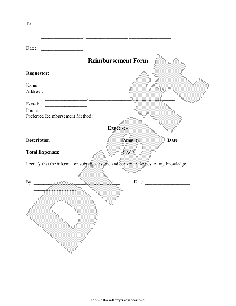 Sample Reimbursement Form Template