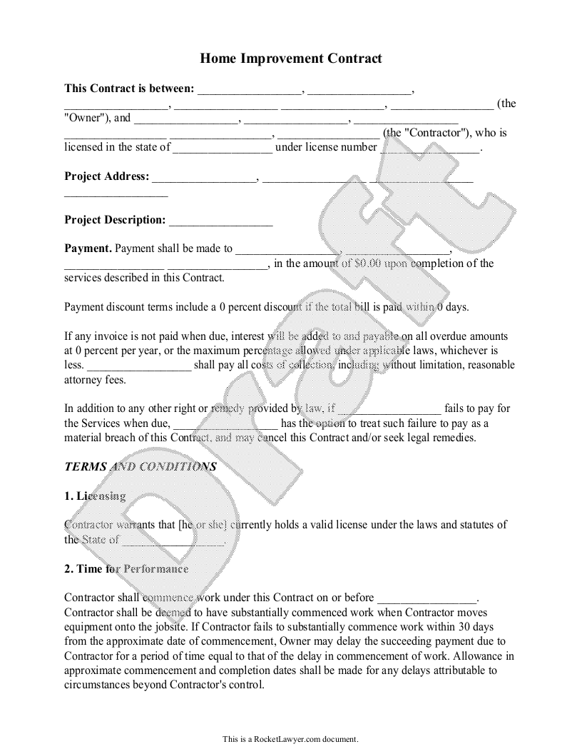 Free Remodeling Contract Template & FAQs Rocket Lawyer