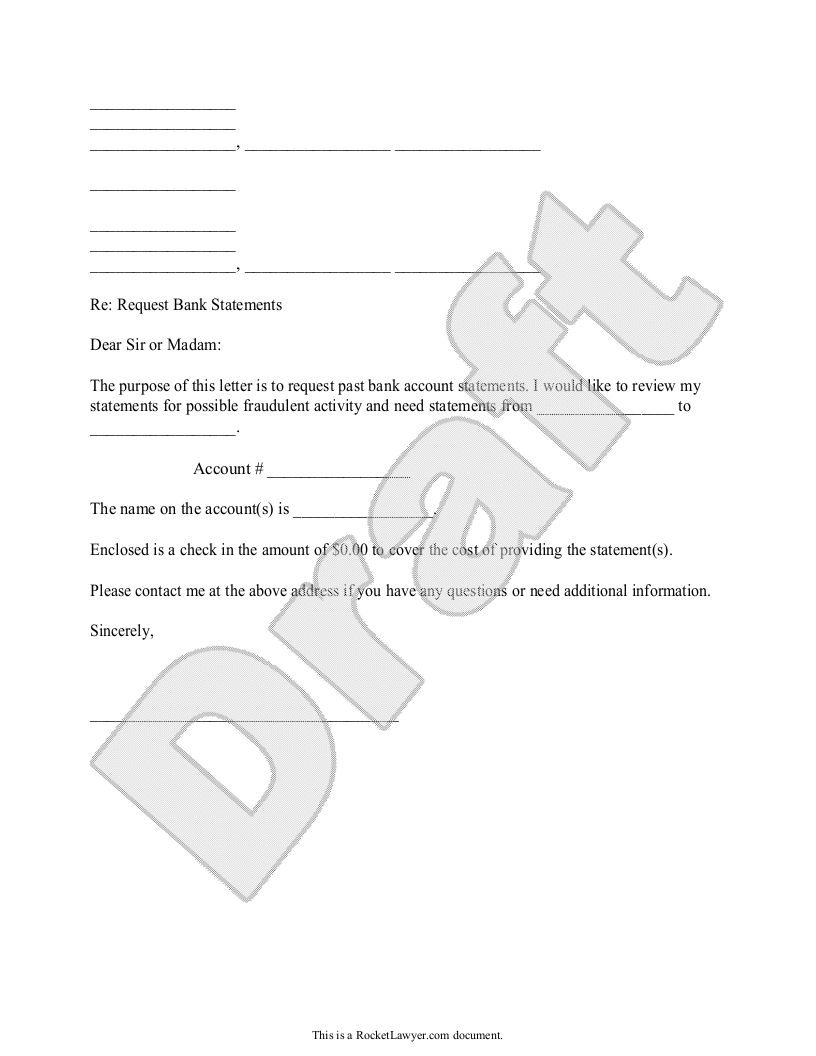 Sample Request for Monthly Bank Statements Template