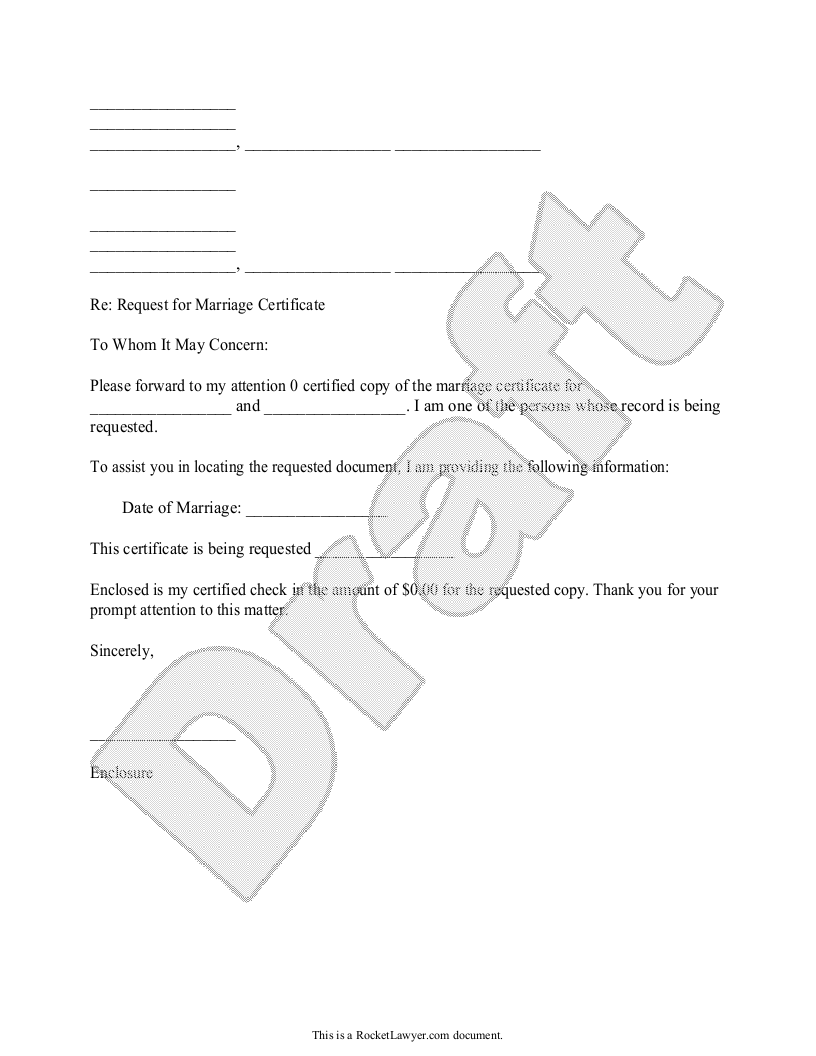 Sample Request Marriage or Divorce Documents Template