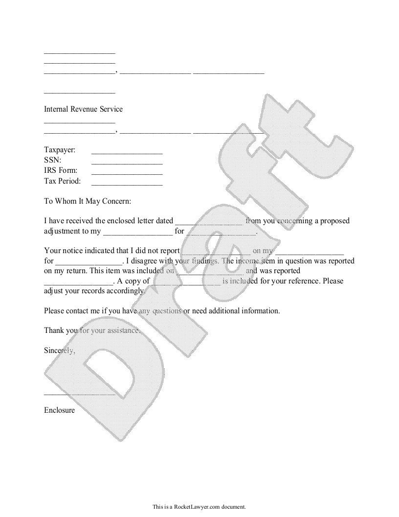 Free Response to IRS Notice  Free to Print, Save & Download With Regard To Irs Response Letter Template