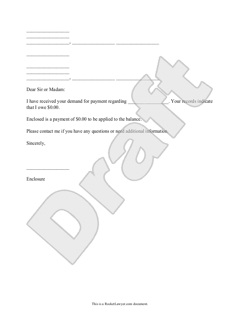 Sample Response to Payment Request Template