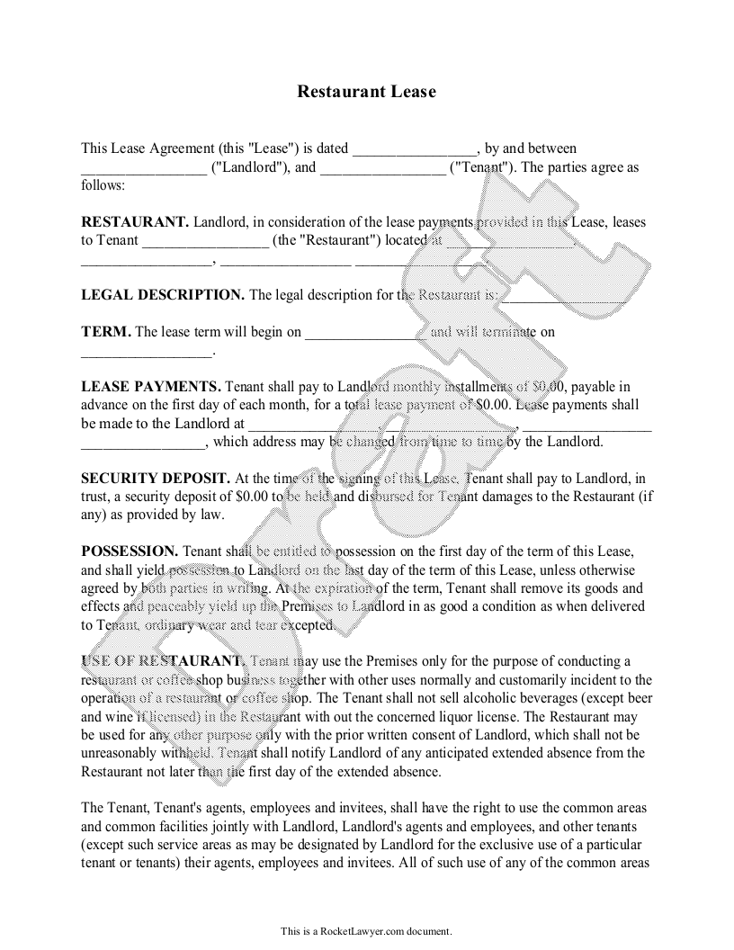 Free Restaurant Lease  Free to Print, Save & Download Within commercial kitchen rental agreement template