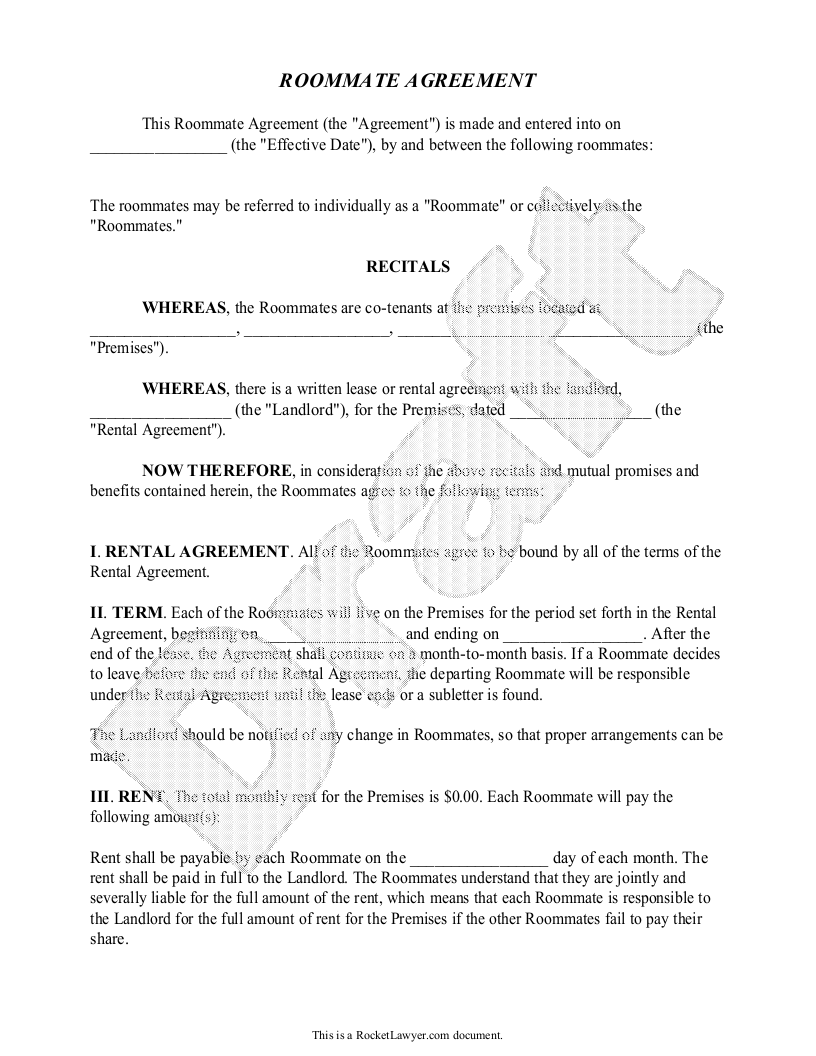 Free Roommate Agreement  Free to Print, Save & Download Intended For free roommate lease agreement template