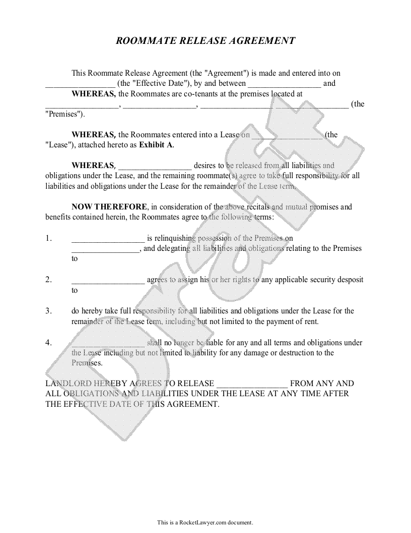 Sample Roommate Release Agreement Template