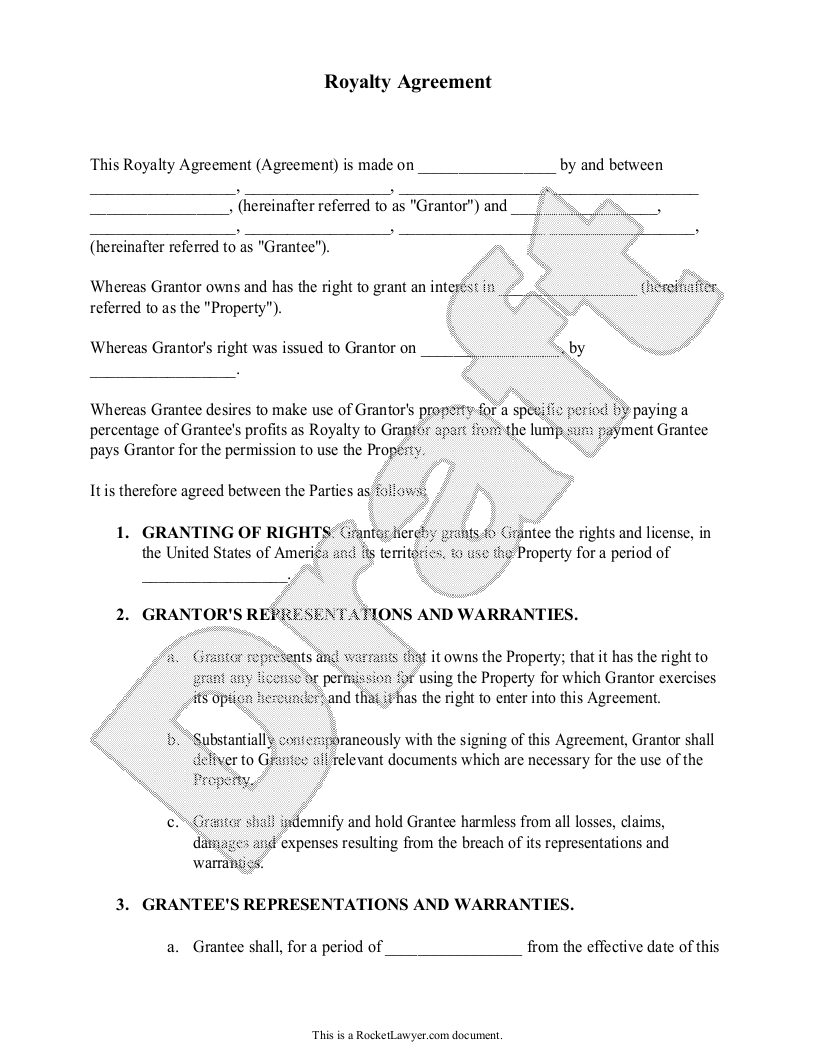 Royalty Agreement Template Free Download Printable Templates