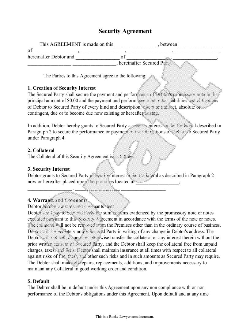 Free Security Agreement  Free to Print, Save & Download With collateral loan agreement template