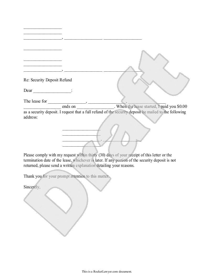 Free Security Deposit Refund Letter  Free to Print, Save & Download