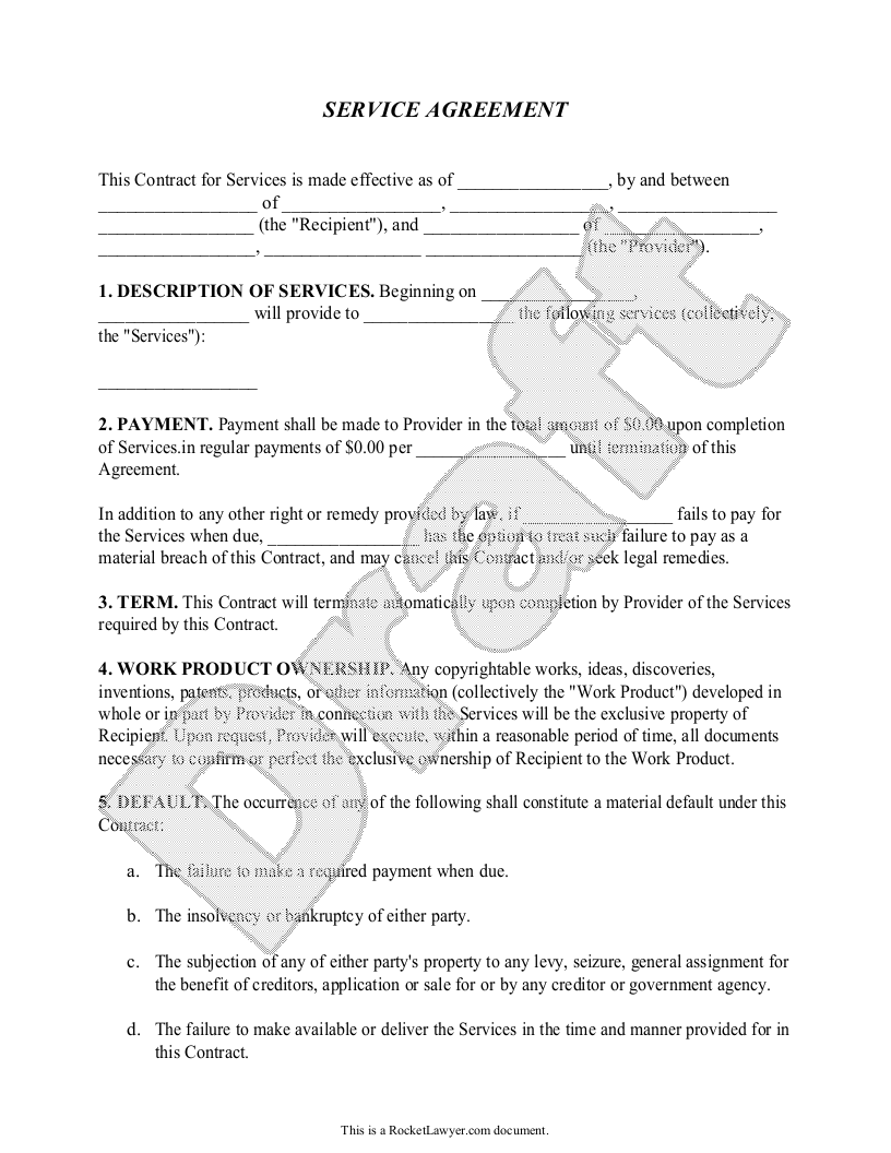 Free Service Agreement Free To Print Save Download