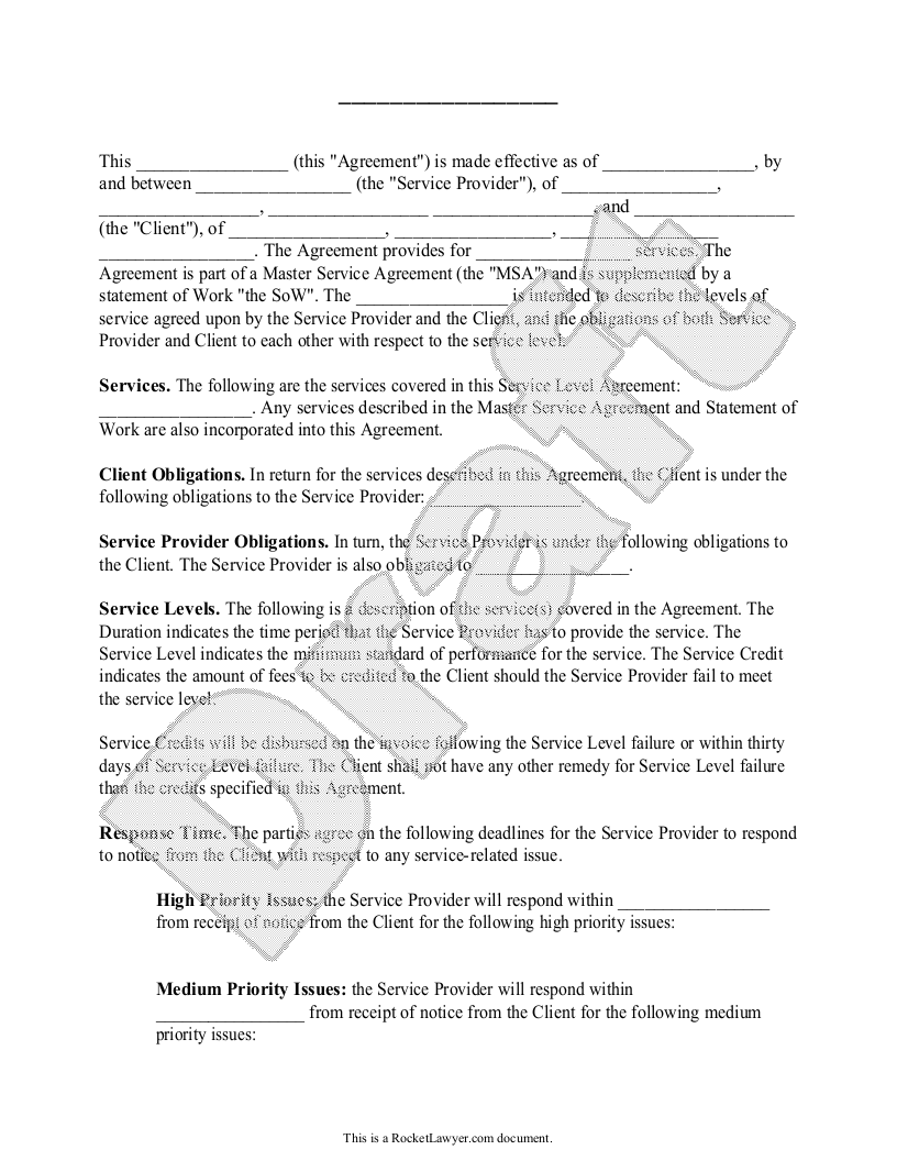 Sample Service Level Agreement Template