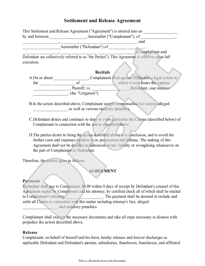 Free Settlement and Release Agreement Free to Print, Save & Download With Regard To negotiated settlement agreement sample Free Settlement and Release Agreement Free to Print, Save & Download With Regard To negotiated settlement agreement sample