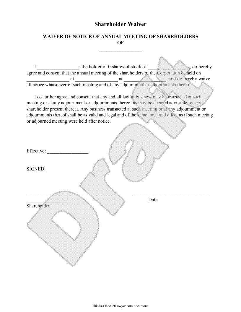 Free Shareholder Waiver Template FAQs Rocket Lawyer