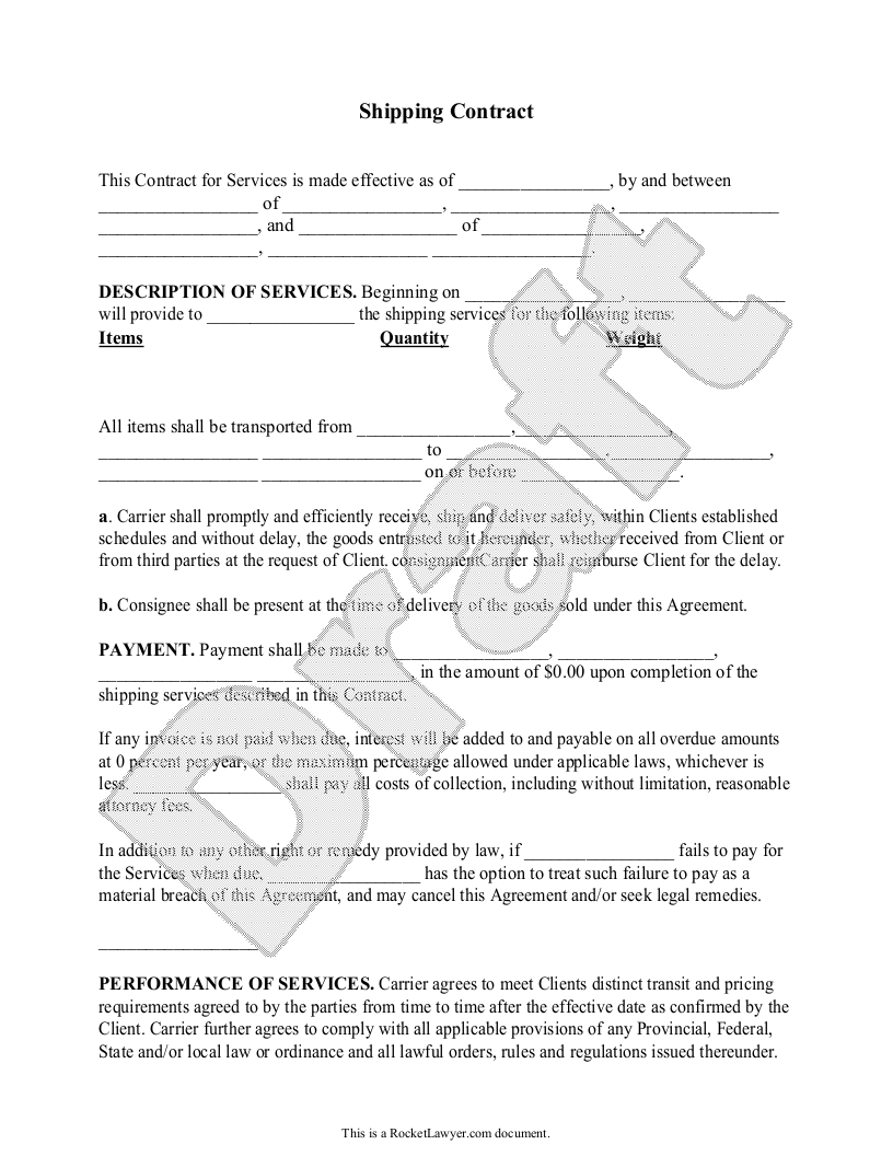 Sample Shipping Agreement Template