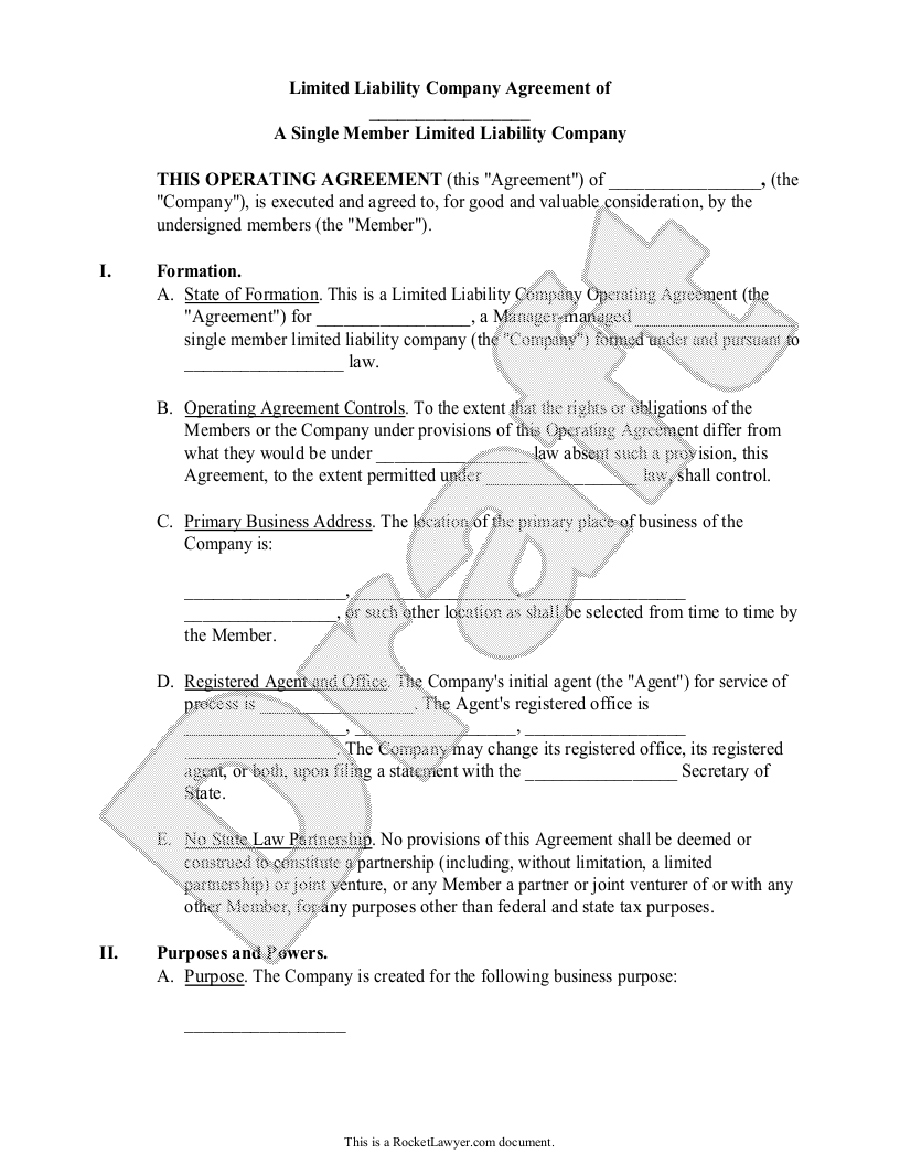 Free Single Member Llc Operating Agreement Free To Print Save Download