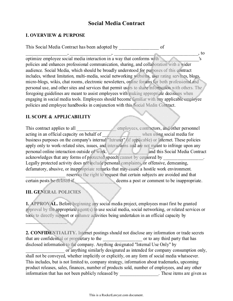 Free Social Media Contract  Free to Print, Save & Download Pertaining To free advertising agency agreement template