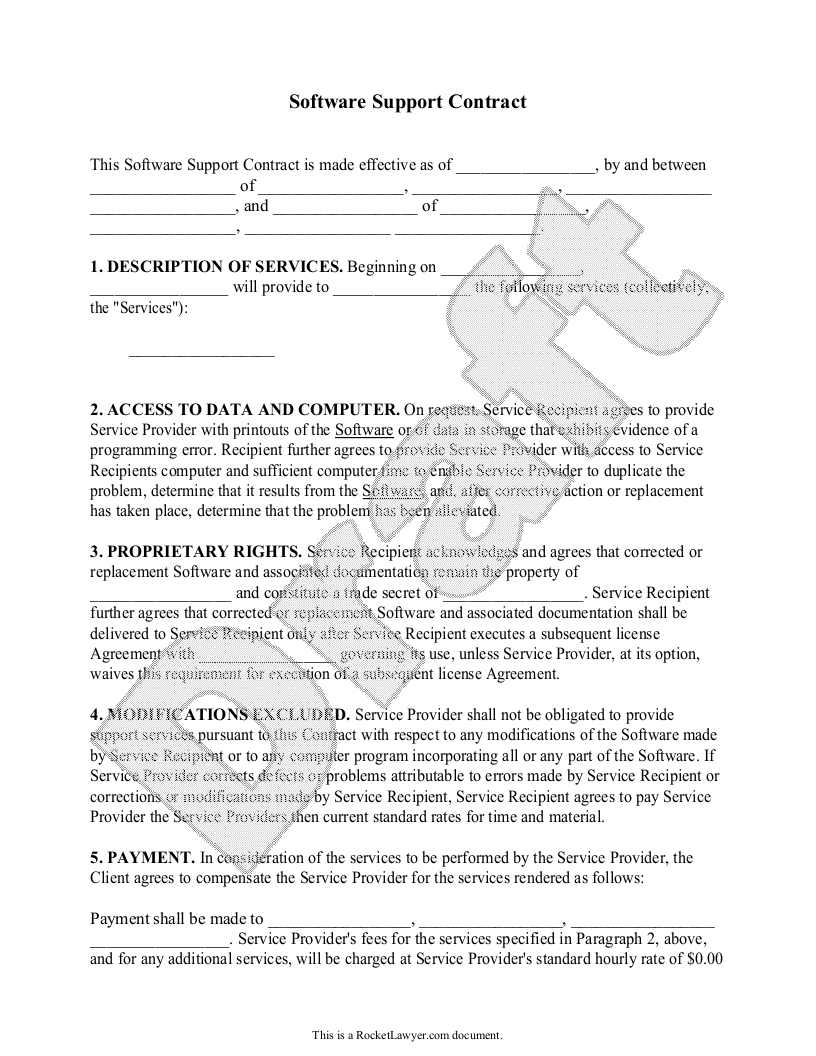 Free Software Support Contract Free To Print Save Download