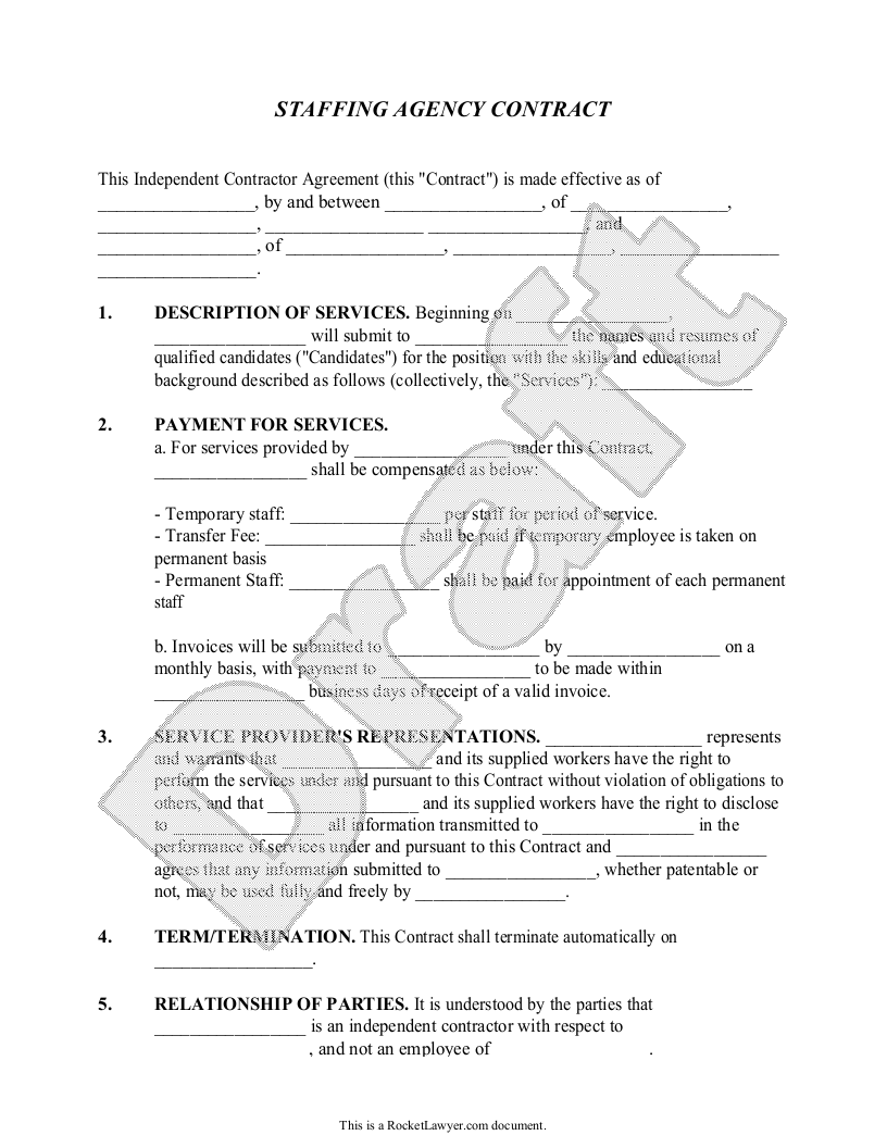 Sample Staffing Agency Contract Template