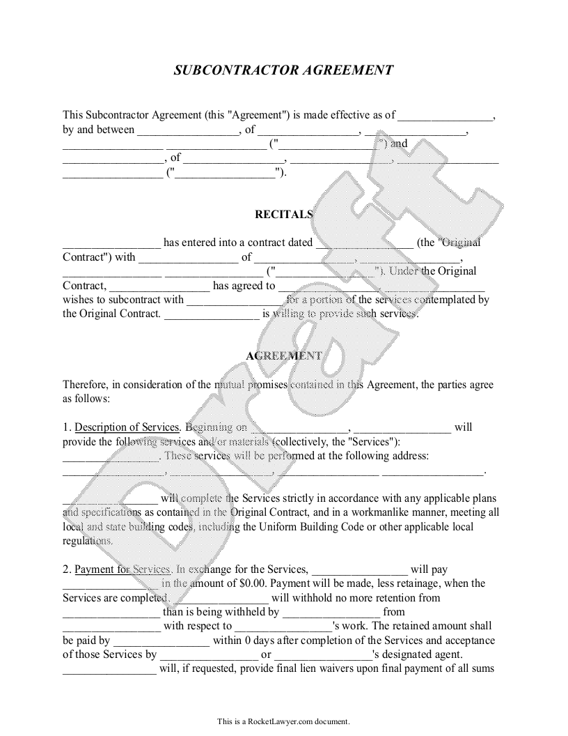 Sample Subcontractor Agreement Template