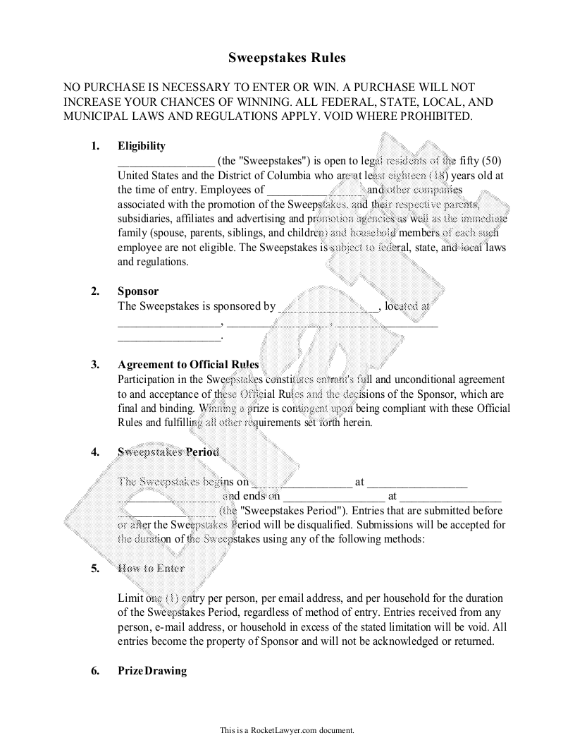 Sweepstakes Terms And Conditions Template