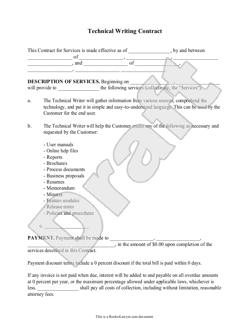 Free Technical Writing Contract  Free to Print, Save & Download