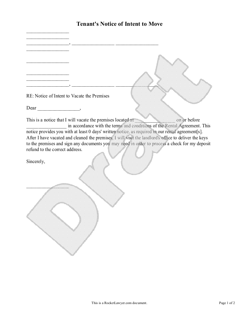 Sample Tenant's Notice of Intent to Move Template