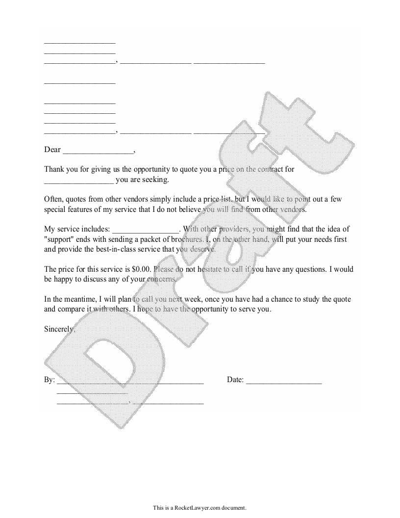 Free Thank You For The Quote Opportunity Letter Rocket Lawyer