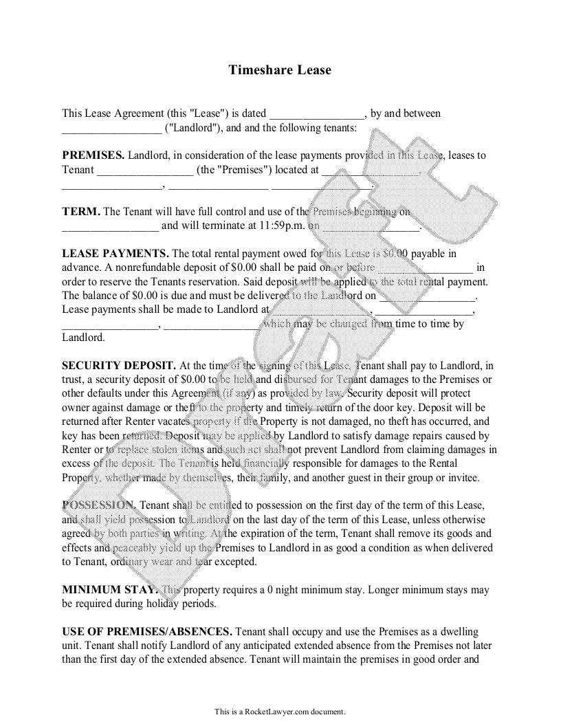 Sample Timeshare Lease Template