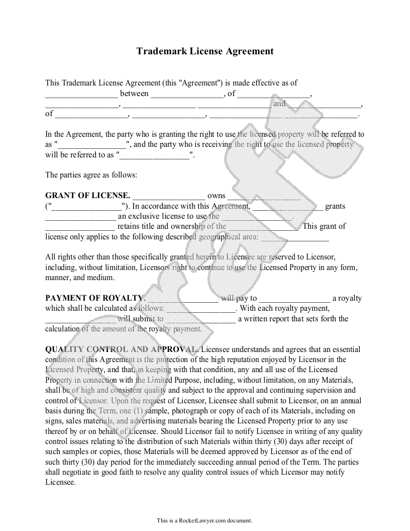 Free Trademark License Agreement  Free to Print, Save & Download Pertaining To free trademark license agreement template