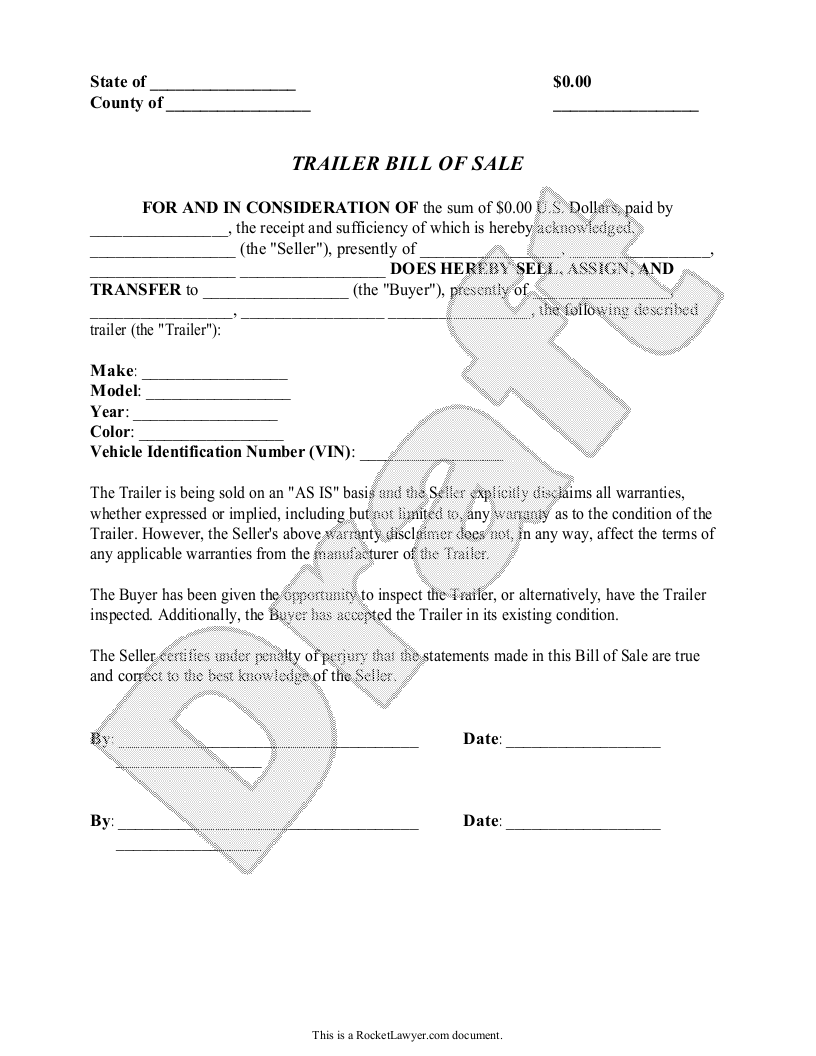 Free Trailer Bill of Sale  Free to Print, Save & Download